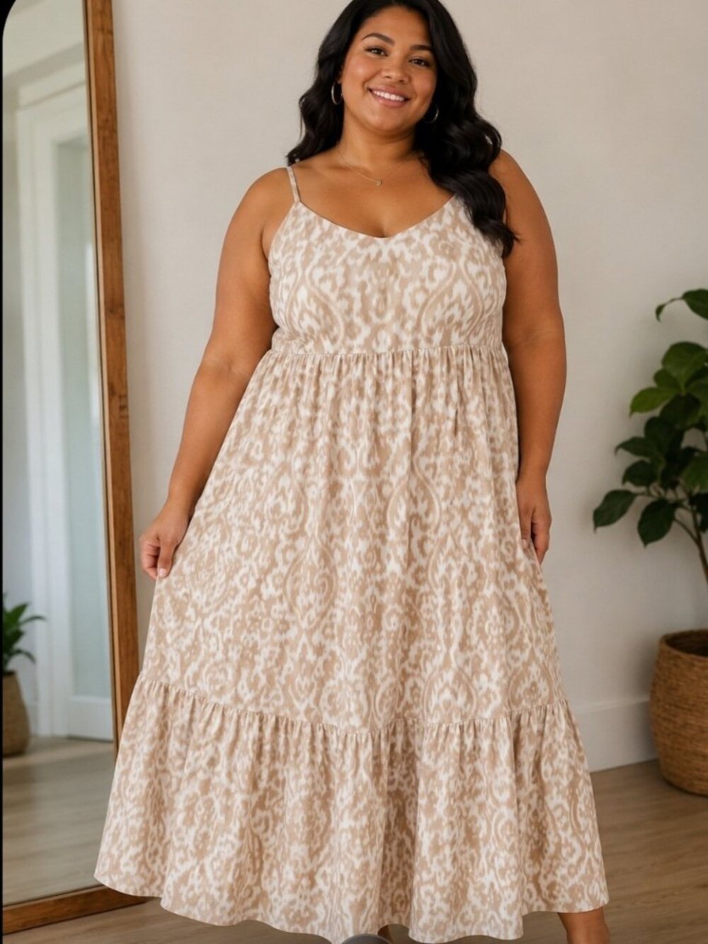 Emily Daniels Plus Size 3x Tan Maxi Dress Ikat Pattern Nwt
